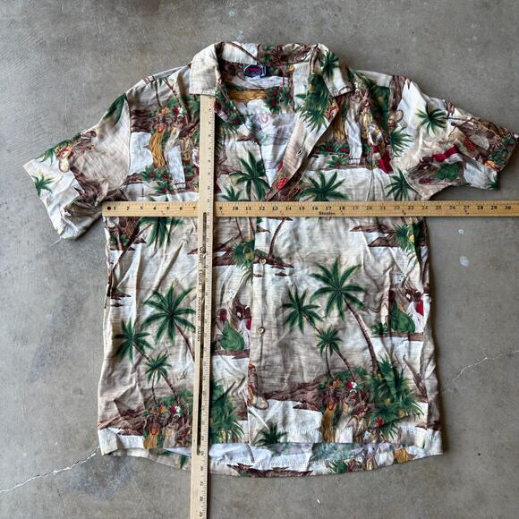 VINTAGE 80S HAWAIIAN OHANA BUTTON UP SHIRT FLORAL PRINT PALM TREES MENS XL - Picture 5 of 6
